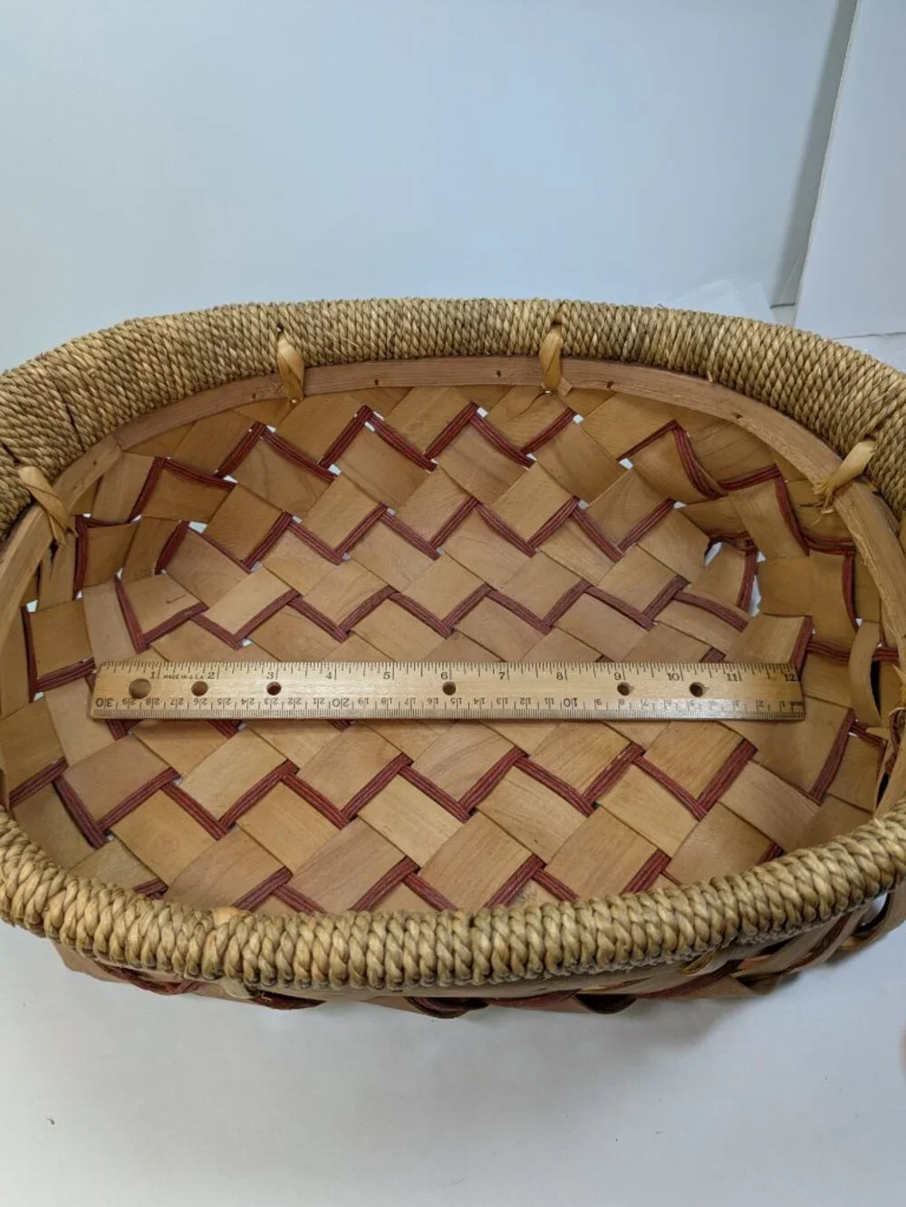 Vintage Mixed Media Decorative Basket Solid Wood Handle Nailed Construction